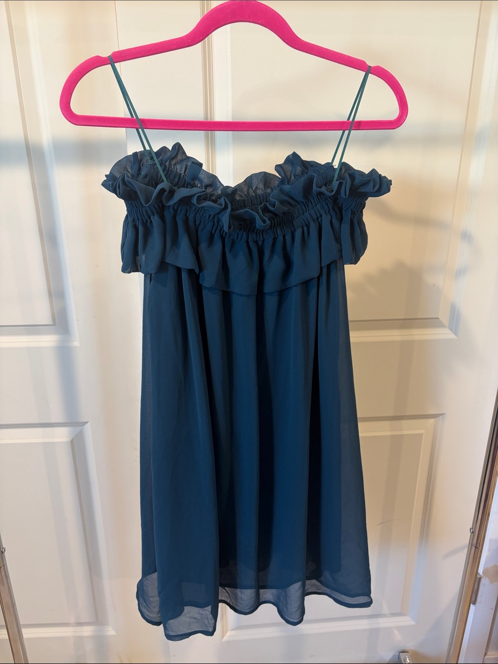 Ruffled Off-Shoulder Mini Dress in Teal